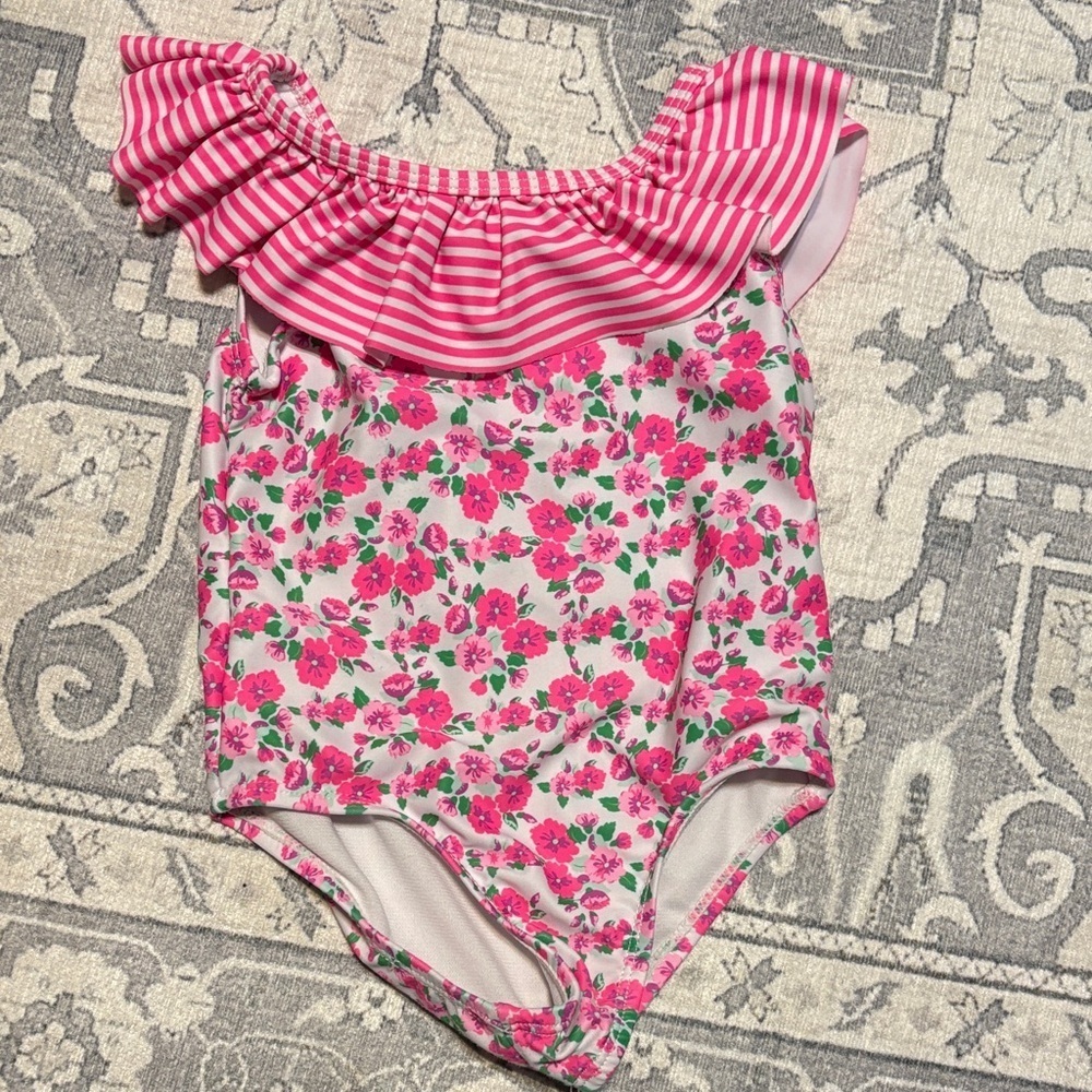 Nicole Miller Pink Striped Swimsuit. Girls size 2t.